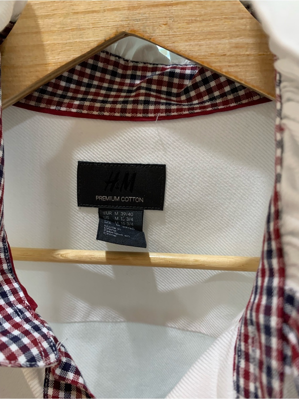Reimagined White Dress Shirt with Red-Black Check Trim - Picture 3 of 7